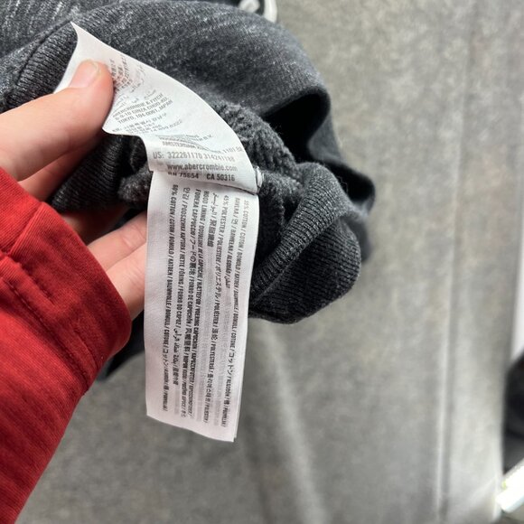 Hollister Sweater Men Small Heather Gray Red Hooded Pullover Cotton Embroidered - Picture 12 of 13